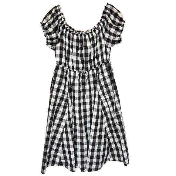TORRID Gray/White Gingham Off-Shoulder Seersucker Midi Dress Peasant Boho Sz 2X - Picture 1 of 8